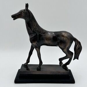Vintage Bronze Thoroughbred Horse‎ Sculpture on Black Base – 11" Tall, 12" Wide